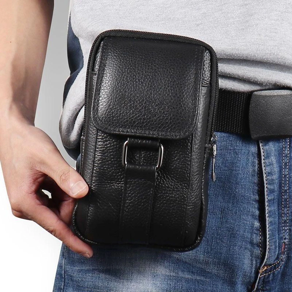 Men's Messenger Bag Cowhide Leather Bag Male Mobile Phone Pouch Pocket Small Wallet Travel Waist Bag Multi-Pockets Chest Bag New