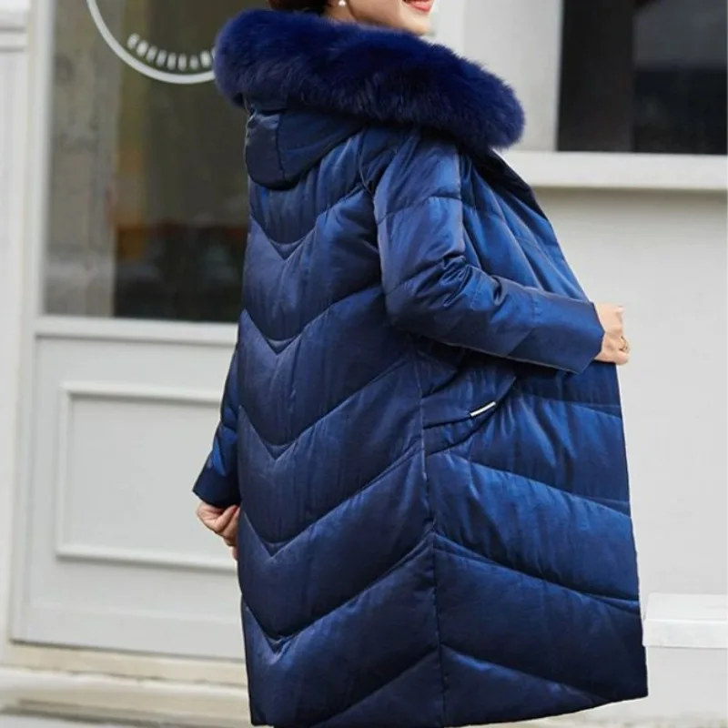 2023 New Women Down Jacket Winter Coat Female Mid Length Version Parkas Loose Thick Warm Outwear Hooded Leisure Time Overcoat