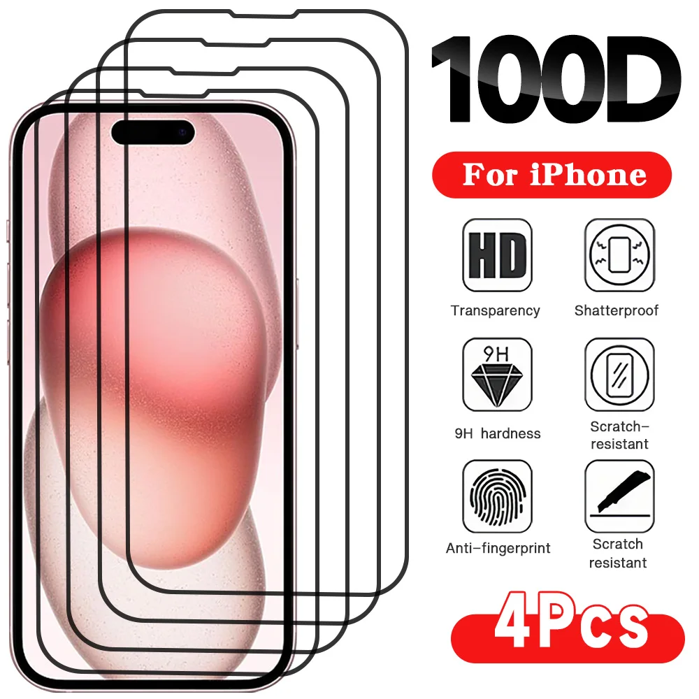 4 Uds vidrio templado para iPhone 17 16 16e 15 14 13 12 11 Pro Max protectores de pantalla de aire para iPhone X XR XS 7 8 SE 12 13 Mini vidrio
