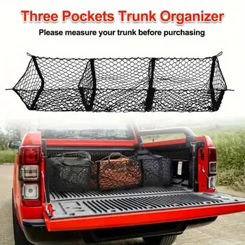 3-Pocket Car Storage Net For Pickup Trucks & SUVs Three-Post Luggage Net for Trunk Ideal Organizer for Luggage & Accessories New