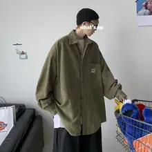 

Corduroy Shirt Men's Long Sleeve Spring and Autumn Korean Style Trendy plus Size Overweight Man Loose Hong Kong Style Japanese S