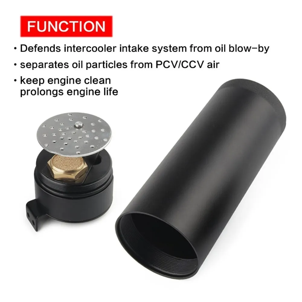 Universal Car Aluminum Baffle Oil Catch Can 2-port Tank Breather Filter Oil Separator