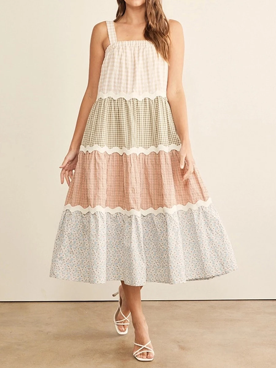 

Новинка, модные женские ночнушки без рукавов, летнее лоскутное платье-трапеция с карманами, легкое платье для сна, милая одежда для сна