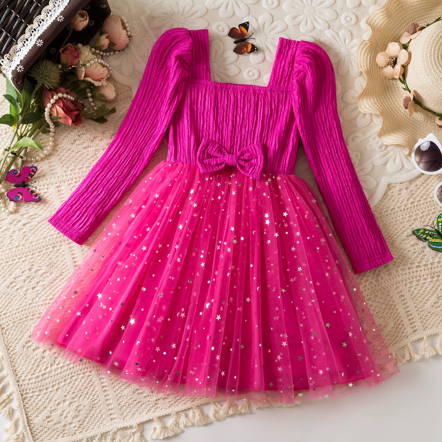 Sequin Girls Princess Party Dresses For 3-8 Yrs Kids Birthday Wedding Evening Prom Gown Spring Fall Long Sleeve Children's Dress