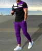 Summer Tracksuits Men's Suit Casual Trousers Set Print Stripe Short Sleeve T Shirt Round Neck Men Clothing 2 Piece Outfits 1