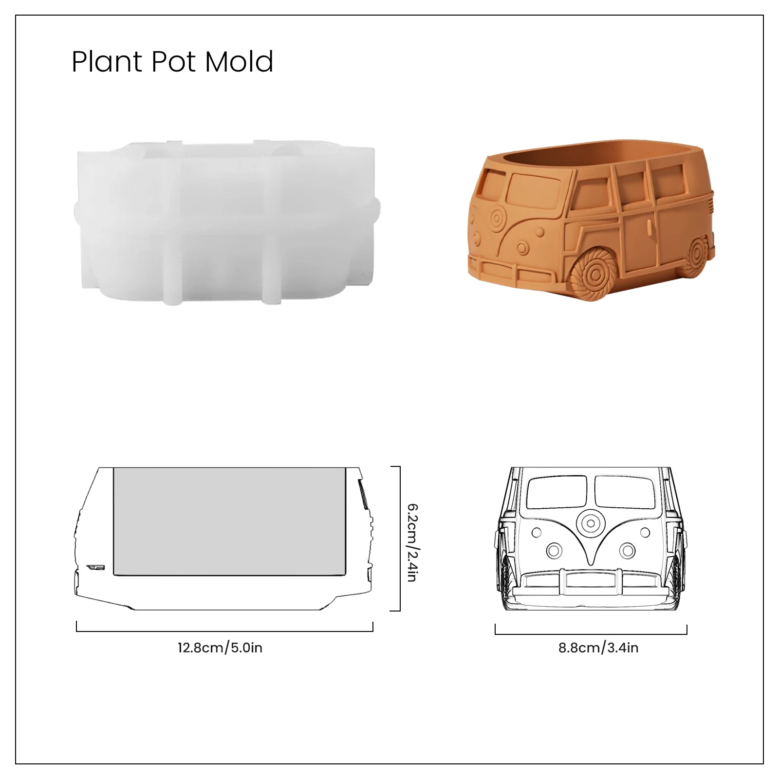 3D Kombi Camper Van Concrete Cement Flower Pot Silicone Mold Succulent Vase Mold Planter Mould DIY Crafts 2