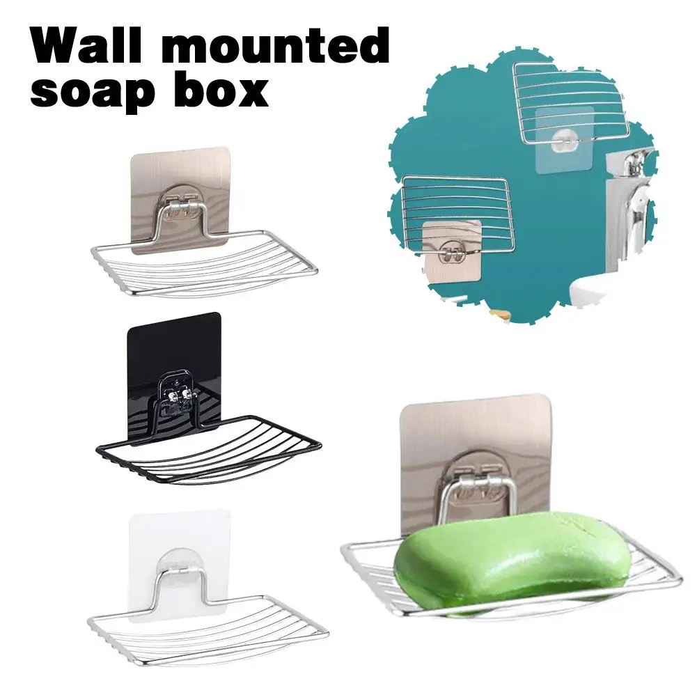 

1pc-Stainless Steel Soap Rack Punch-free Nail-free Sucker Drain Box Single Wall Luxury Light Bathroom Hanging Shelf Layer S T0F0