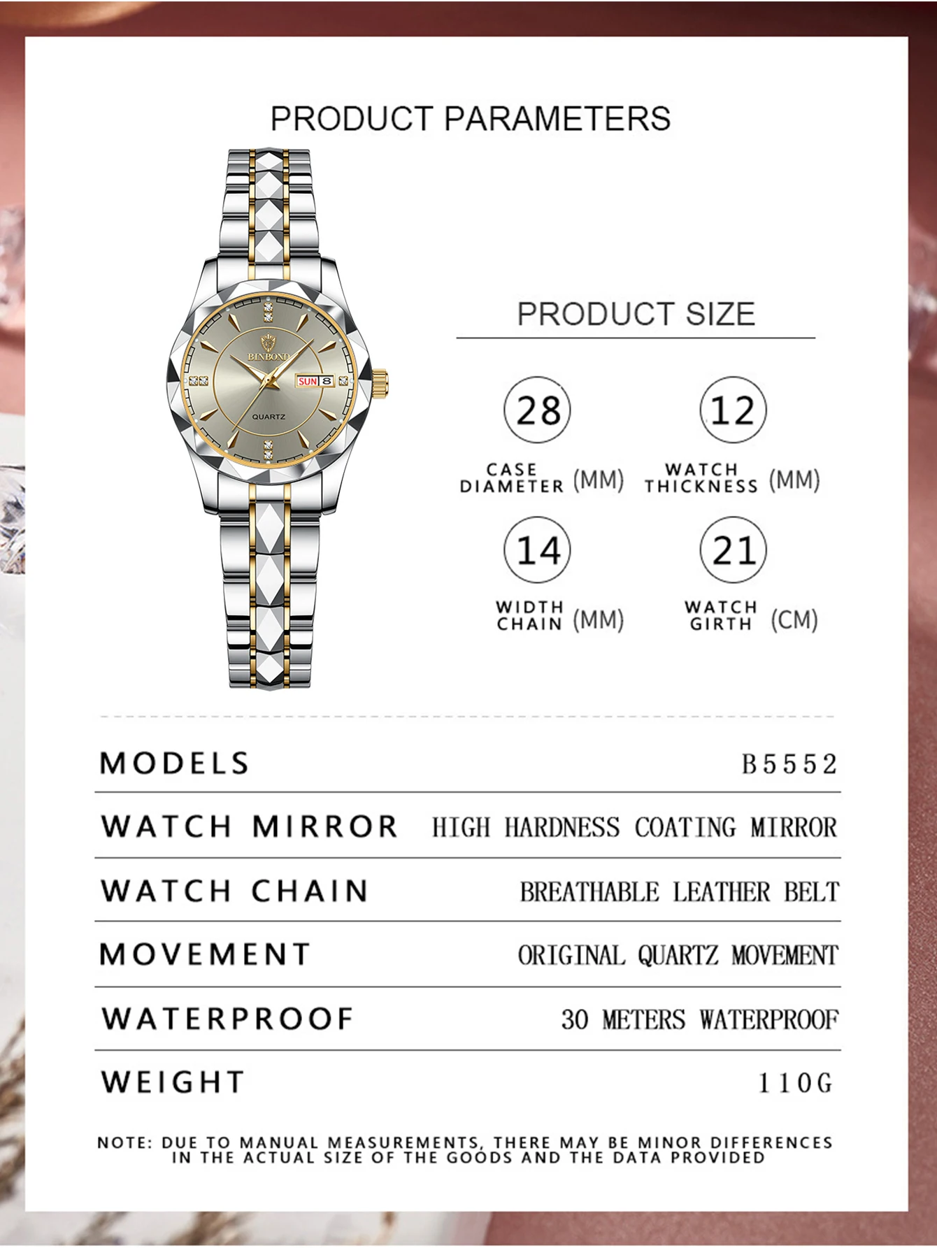 Moderne, urban-schicke Herrenuhr mit Wasserdichtigkeit bis 3 Bar.