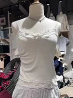 Sweet Lace Patchwork Slim Tank Tops Women Summer White Sexy Simple Cotton Soft Sleeveless Vests Female Vintage Chic Y2K Camisole