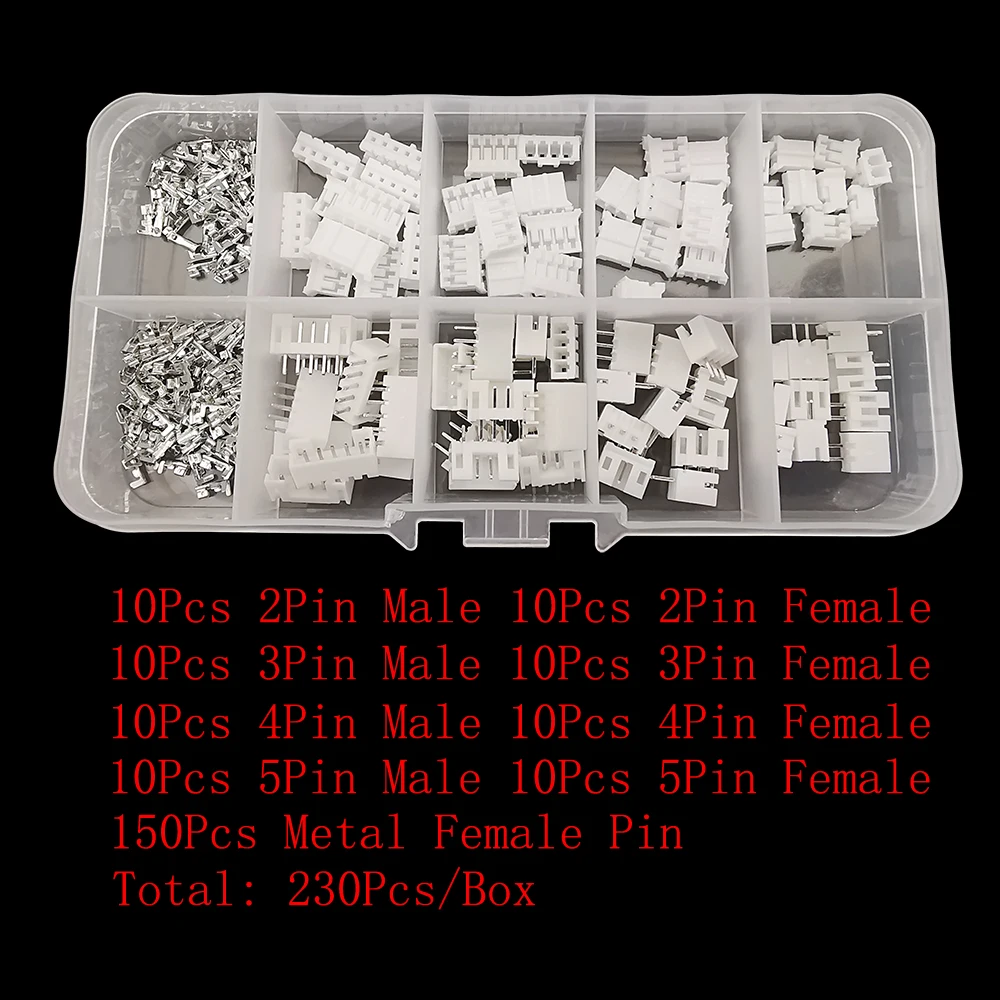 Détail des broches des connecteurs JST PH 2.0mm, kit de 230 pièces pour batteries Lipo.