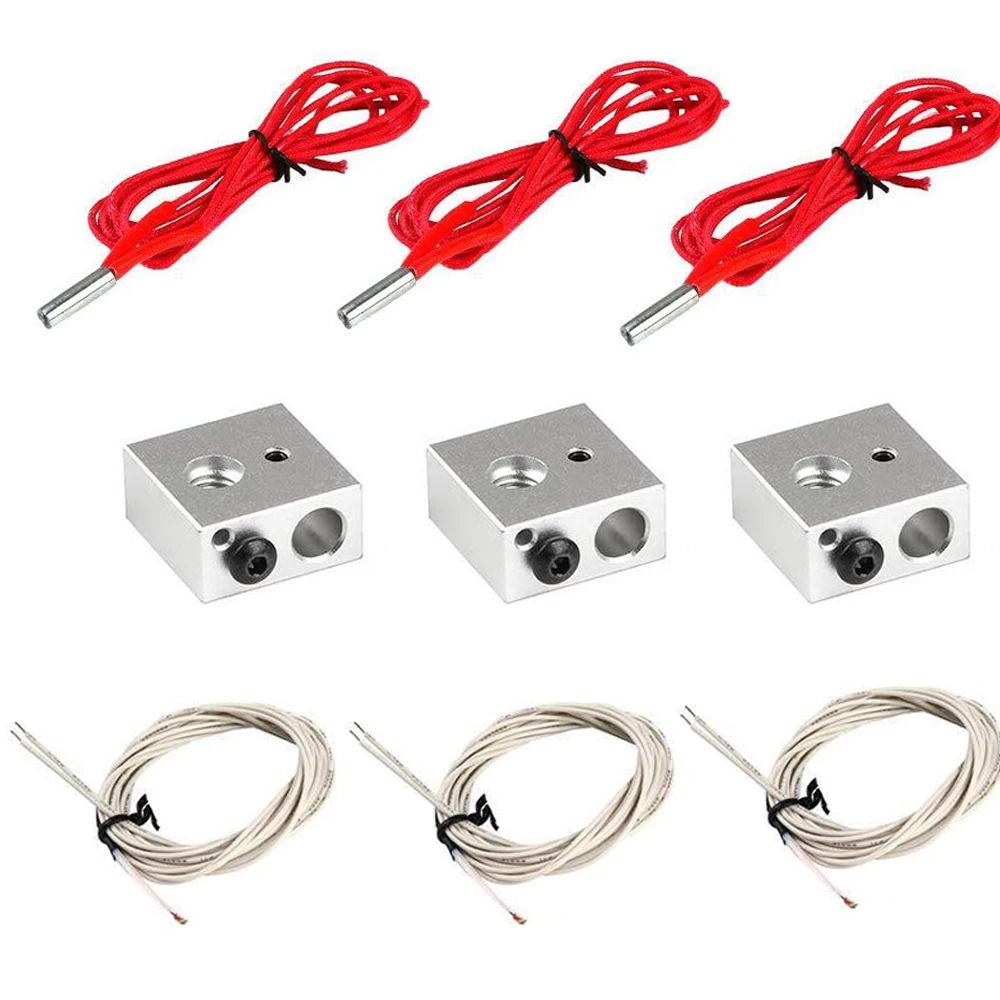 Aluminum Heater Block for MK7/8 + NTC 100K Thermistor with 1 Meter Wiring + 12V 40W 620 Ceramic Cartridge Heater for 3D Printer