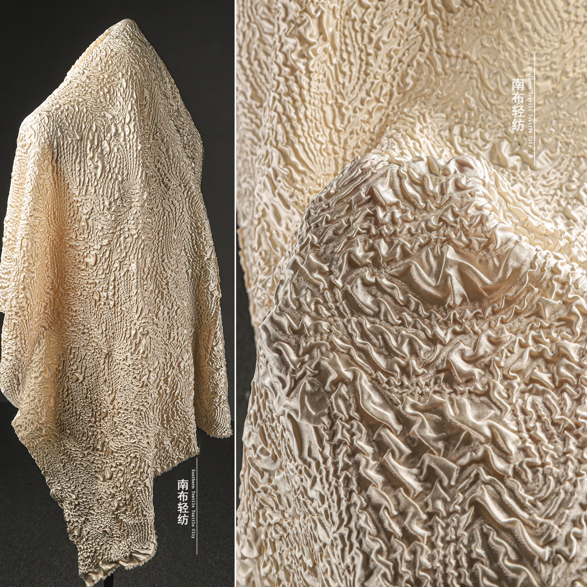 

Camel Pleated Concave-Convex Texture Cloth Three-Dimensional Embossed Corrugated Creative Handmade DIY Clothing Designer Fabric