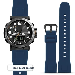 Durable Nylon Canvas Waterproof Wristwatch Band with Silicone Strap - 24mm (Blue  black buckle)