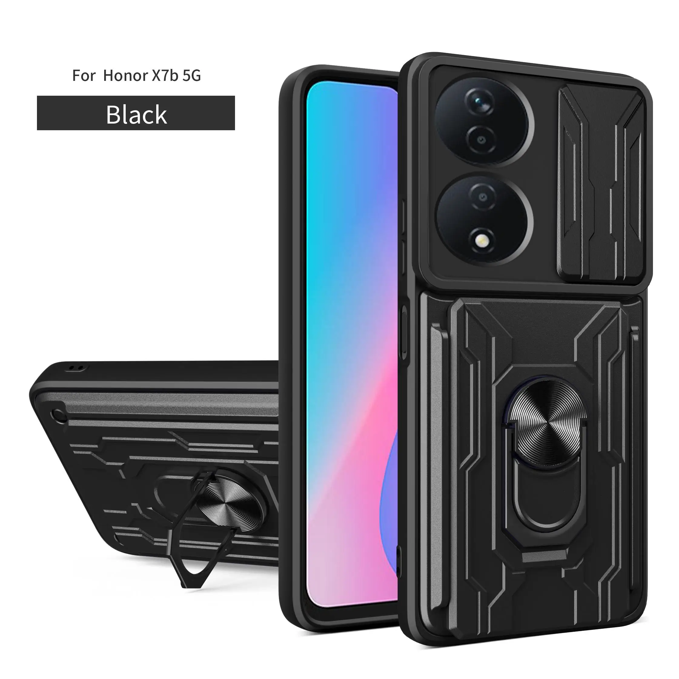 Sliding Lens Cover Phone Case with Rotating Ring and Magnetic Car Holder - Protective Cover