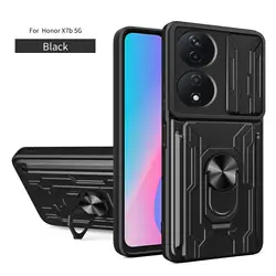 Sliding Lens Cover Phone Case with Rotating Ring and Magnetic Car Holder - Protective Cover - OnePlus Nord N200 5G (Black)