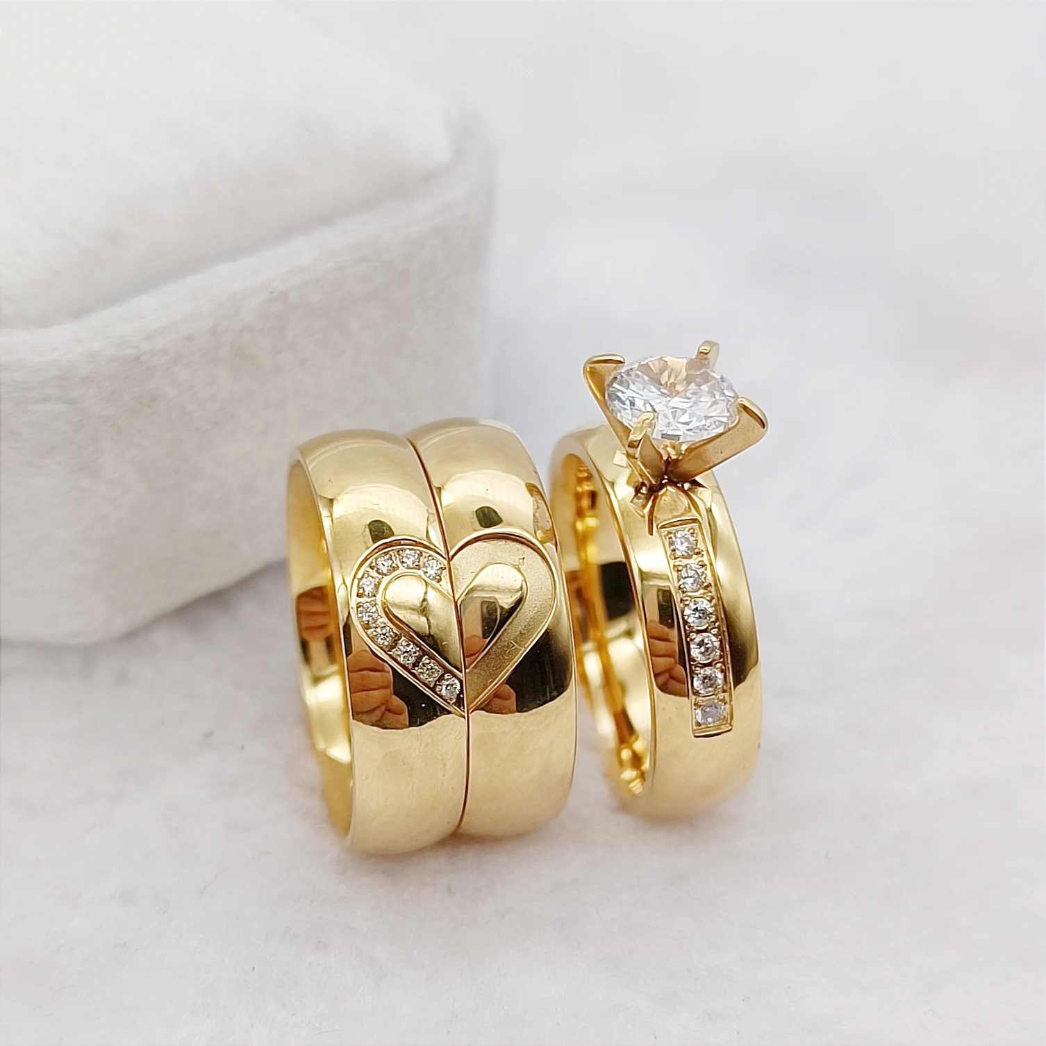 3pcs Wedding Engagement Rings Sets For Couples Designer