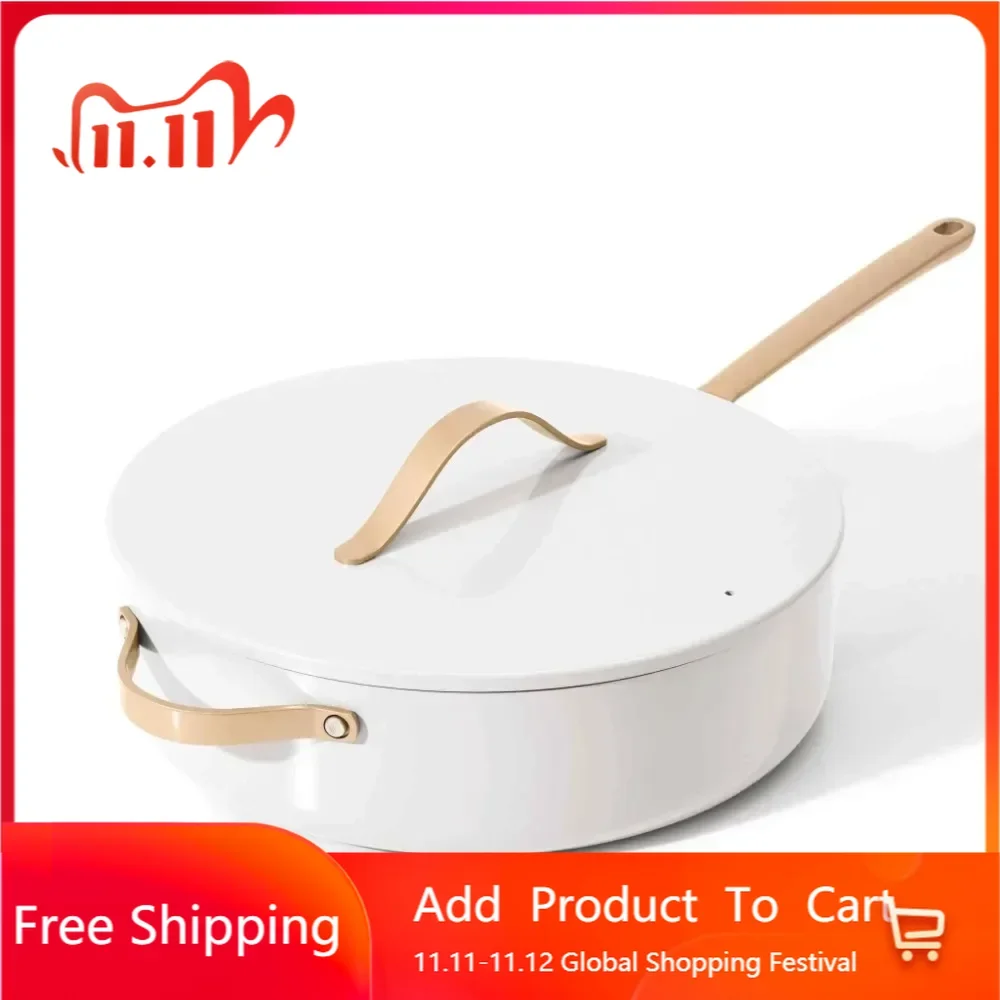 Dutch Pot 5.5 Quart Ceramic Non-Stick Saut&eacute; Pan Saucepan White Icing By Drew Barrymore Porcelain Dutch Oven Cookware Cooking Bar