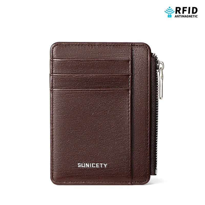 Thin men's card bag leisure time Anti theft swiping Multi card position Bank card pocket wallet Zipper male small clip