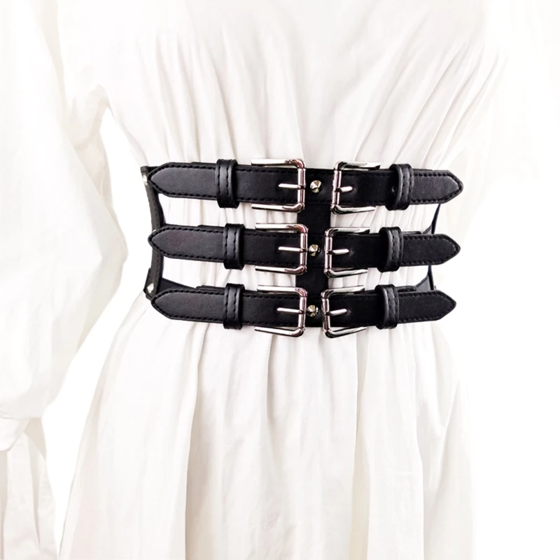 

PU Leather Strap Harness Punk Body Twisty Waist Belts Adjustable Holes for Dress