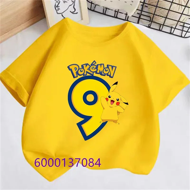 Pokemon Birthday Number Baby T Shirt Pikachu Yellow T Shirt+Shorts Infant Boy Girl Tees Tops Anime Cartoo Kids Summer Clothes 6