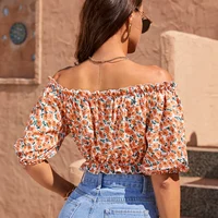 Dominique Floral Lantern Sleeve Off-Shoulder Crop Top 2