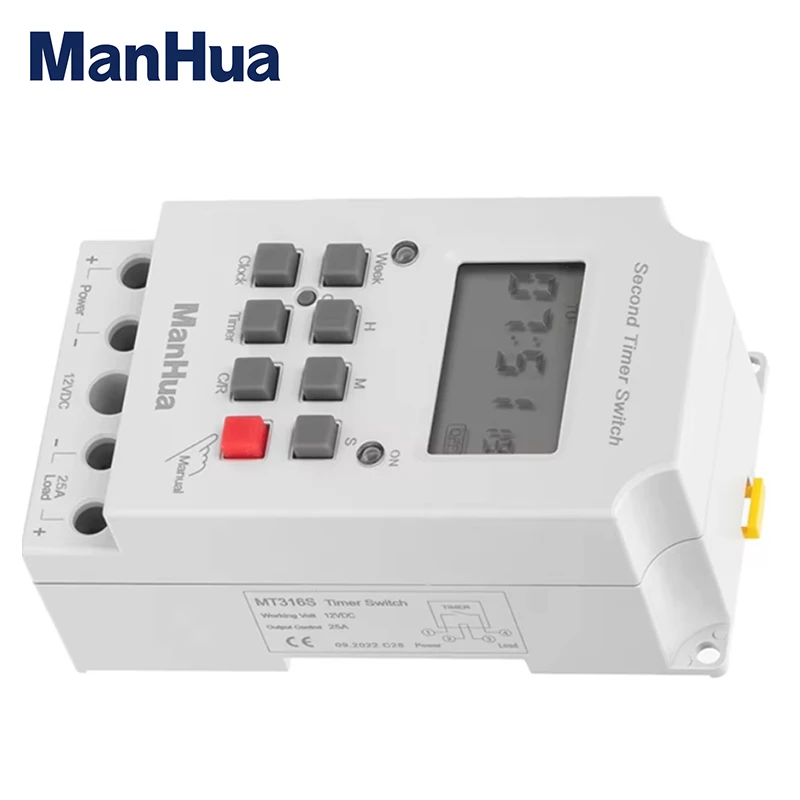 ManHua Din Rail MT316S  12VDC 25A Programmable Timer Automatic Multifunctional Electronic Digital Time Switch 3