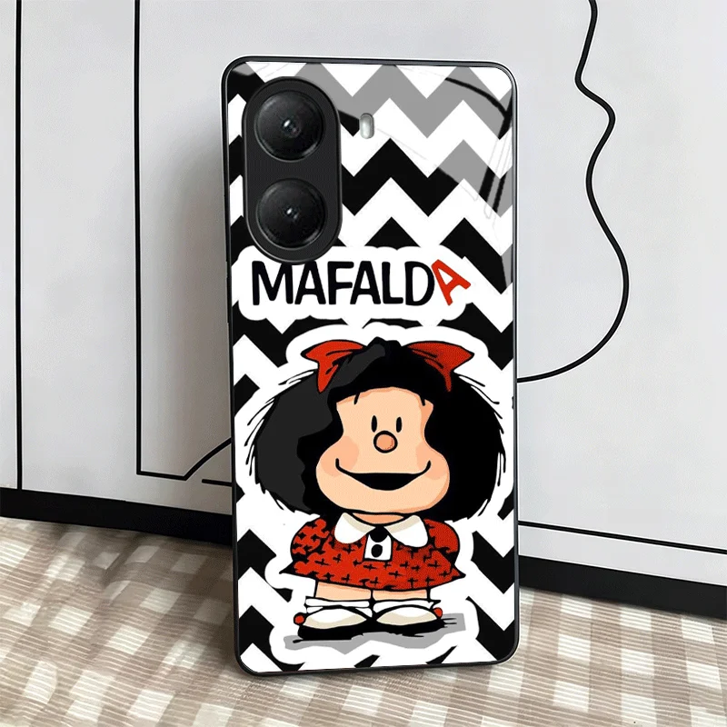 Cartoon Mafalda Design Tempered Glass Phone Case