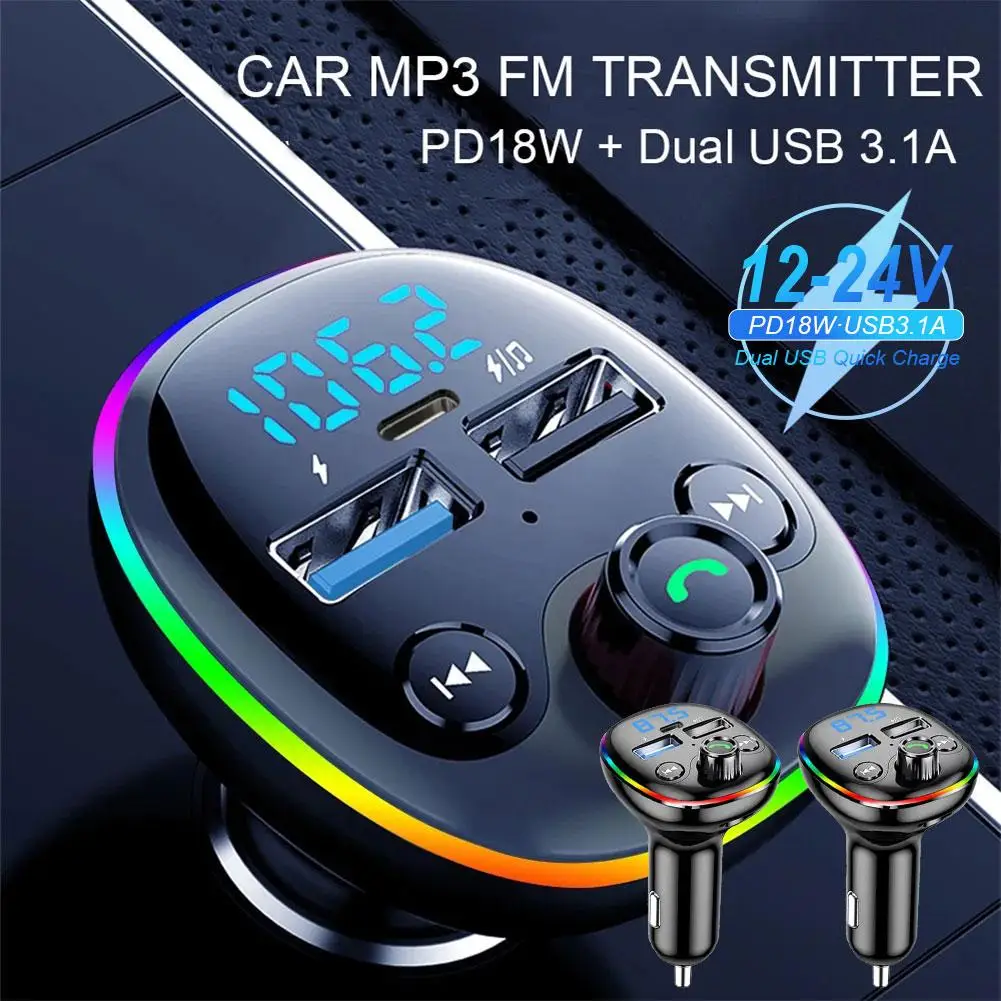 

PD USB 3.1A Fast Charging FM Transmitter Wireless Bluetooth Dual Player Modulator Radio USB Handsfree MP3 Car 5.0 Kit Charg J0A1
