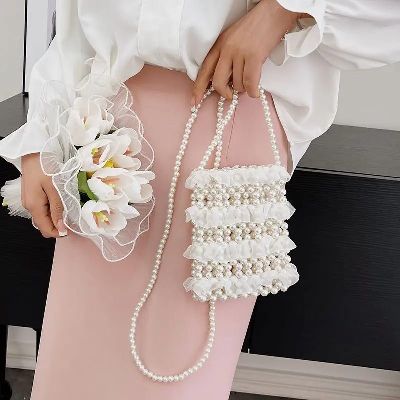 High Beauty And Temperament Fairy Pearl Beaded Crossbody Bag Women Finished Product 2023 Summer New Fashion Sweet Phone Bag Girl
