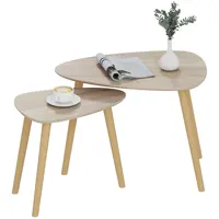 Homcom Lot de 2 Tables basses Table gigogne moderne Tables d'appoint Pieds en bois de pin pour salon chambre Naturel 1