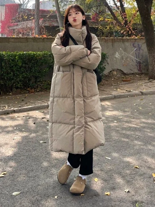 Trendy Women's Winter Jacket Durable Cotton down Coat Mid-Length Bread Style College Fashion Outerwear Korean Straight Cut