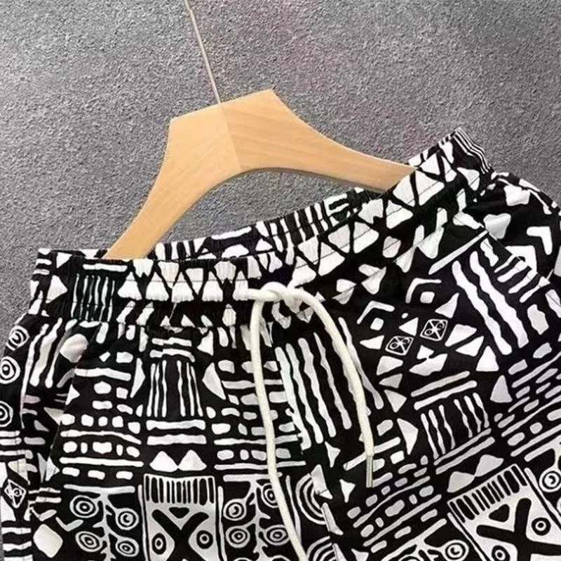2024 New Summer Loose Casual American Retro Elegant Fashion Oversized Men's Wear Handsome Irregular Drawstring Chic Y2K Pants