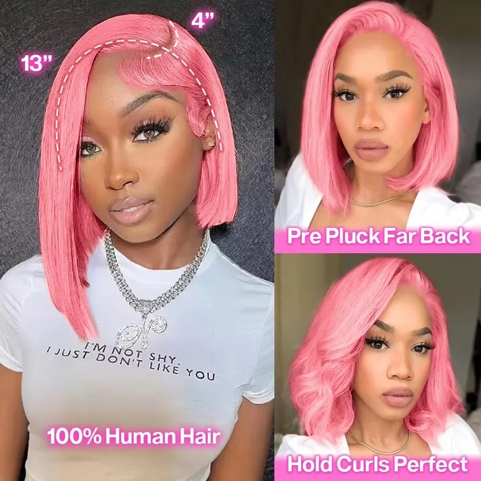 Pink Bob Lace Front Wig Human Hair 13x4 Colored Short Hot Pink Bob Wig Pre Plucked Natural Hairline With Baby Hair 10 12 14 Inch human hair wig human hair extensions lace front wig human hair wigs front lace wig