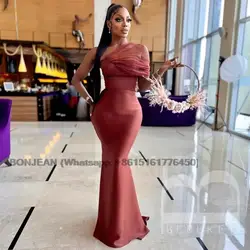 Brown Mermaid Bridesmaid Dresses One Shoulder Tulle Strap Simple Satin Corset Bride Maids Gowns robe demoiselle d honneur femme