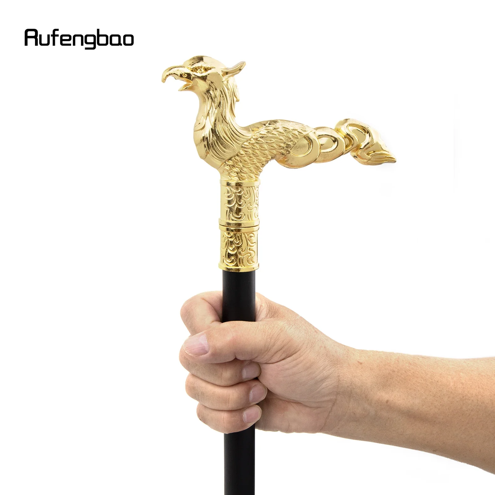 Golden White Phoenix Walking Cane - 94cm Luxury Gentleman's Walking Stick With Long Tail Design