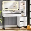 Vanity Desk with Mirror Lights, 41 Inch Makeup Vanity Table 10x Magnifying Mirror Charging Station Drawers Shelves Cabinet 4