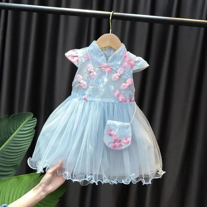 Baby girl's dress Children's cheongsam Princess dress Little girl's summer dress Pengpeng gauze short sleeved dress Hanfu