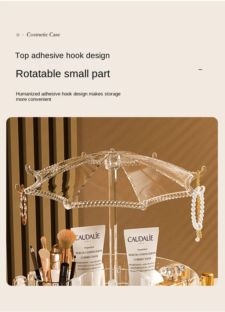 1Pc Cosmetics Storage Box, 360° Rotating Cosmetics Storage Box, Umbrella Design Acrylic Makeup Organizer, Light Luxury Desktop