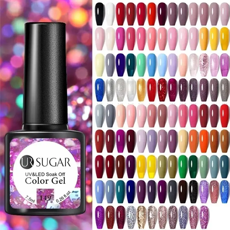 UR SUGAR 7.5ml Color Gel Nail Polish Dark Purple Glitter Nail Semi-permanent Varnish Soak Off Base Top Coat UV LED Gel Manicure