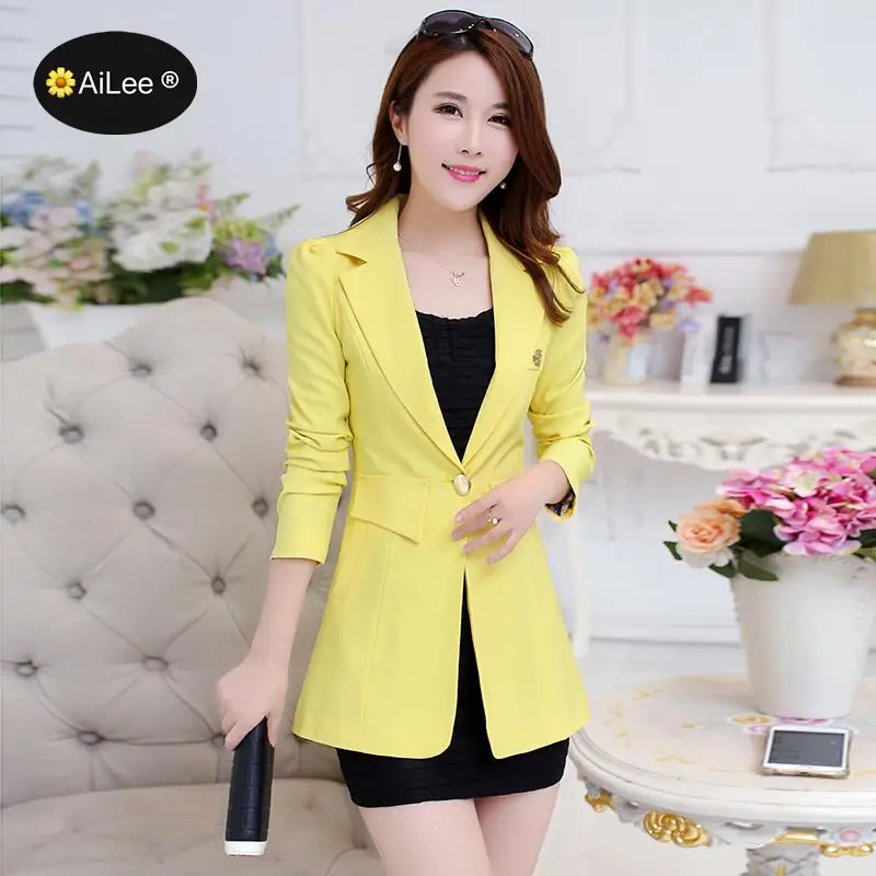 

New Woman Boyfriend Yellow Color Double-Buttons Blazer Vintage Notched Collar Loose Long Suit Jacket Coat Outerwear High Waist