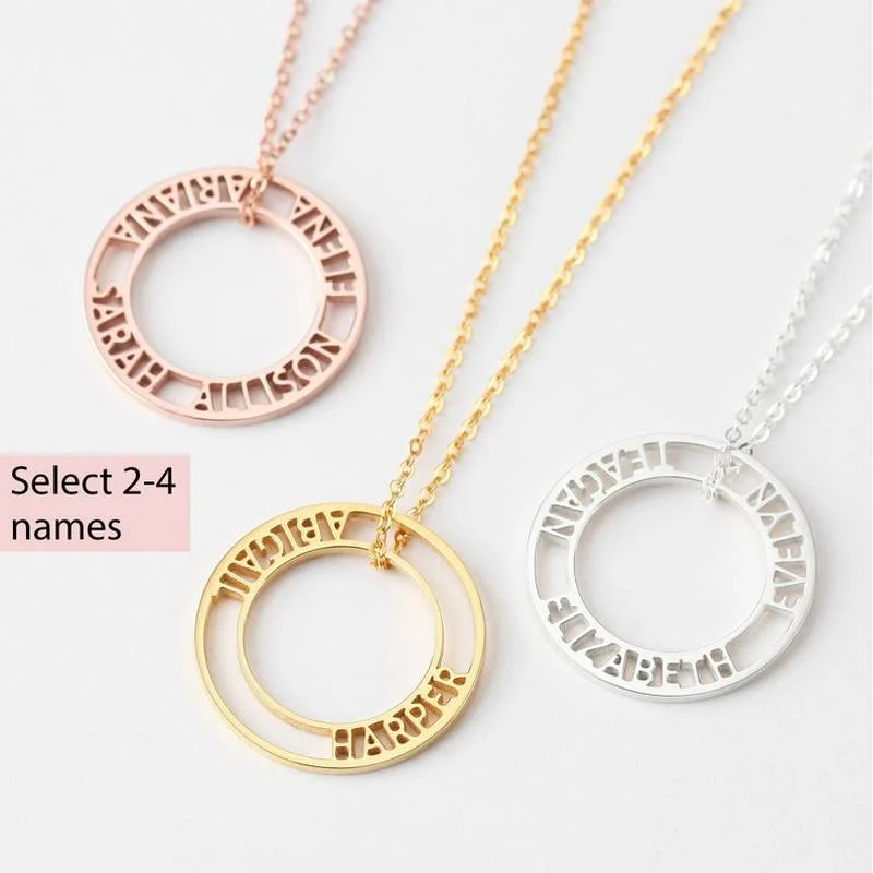 Custom Necklace for Women Personalized Mom Kids with Name Stainless Steel Jewelry Choker Hollow Out Round Pendant collar hombres