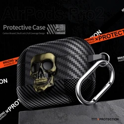 Suit Thug Skull Series Carbon Fiber Headphone Case with Hook for Airpods Pro (Copper color)