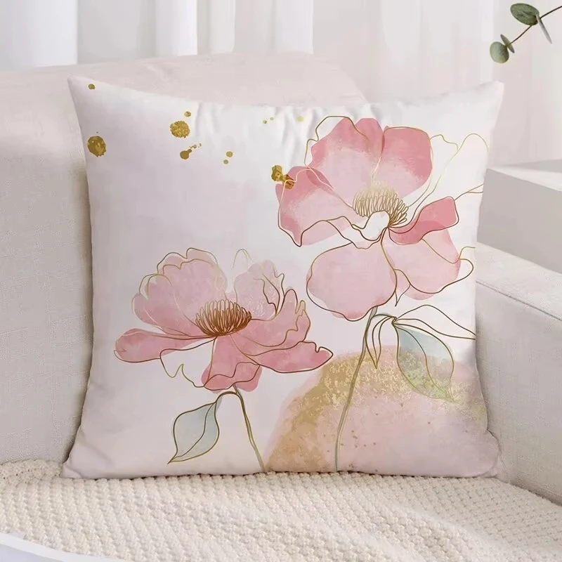 1pc Boho 꽃무늬 모란 베개 커버, 폴리에스테르 2D 양면 인쇄 쿠션 케이스..