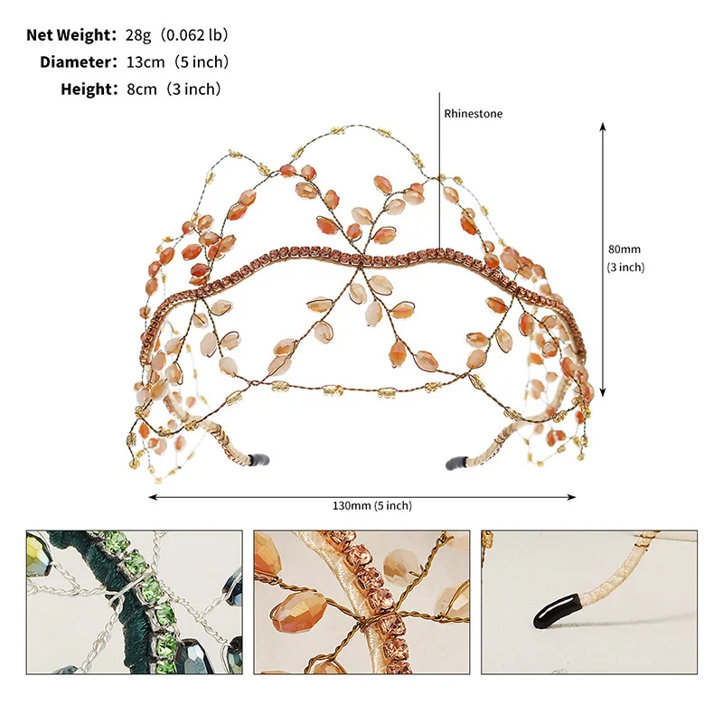 Handmade Crystal Crown Headband Bridal Wedding Hair Accessories  Tiaras and Crowns for Women Bride Hair Jewelry Party Gift