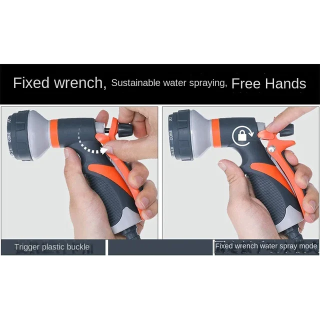 Öntözőpisztoly Nagynyomású 8 Üzemmód Kerti Spray Öntözés Fúvóka Növényi Pázsit Udvar Öntő Sprinkler Tisztítás - Image 4