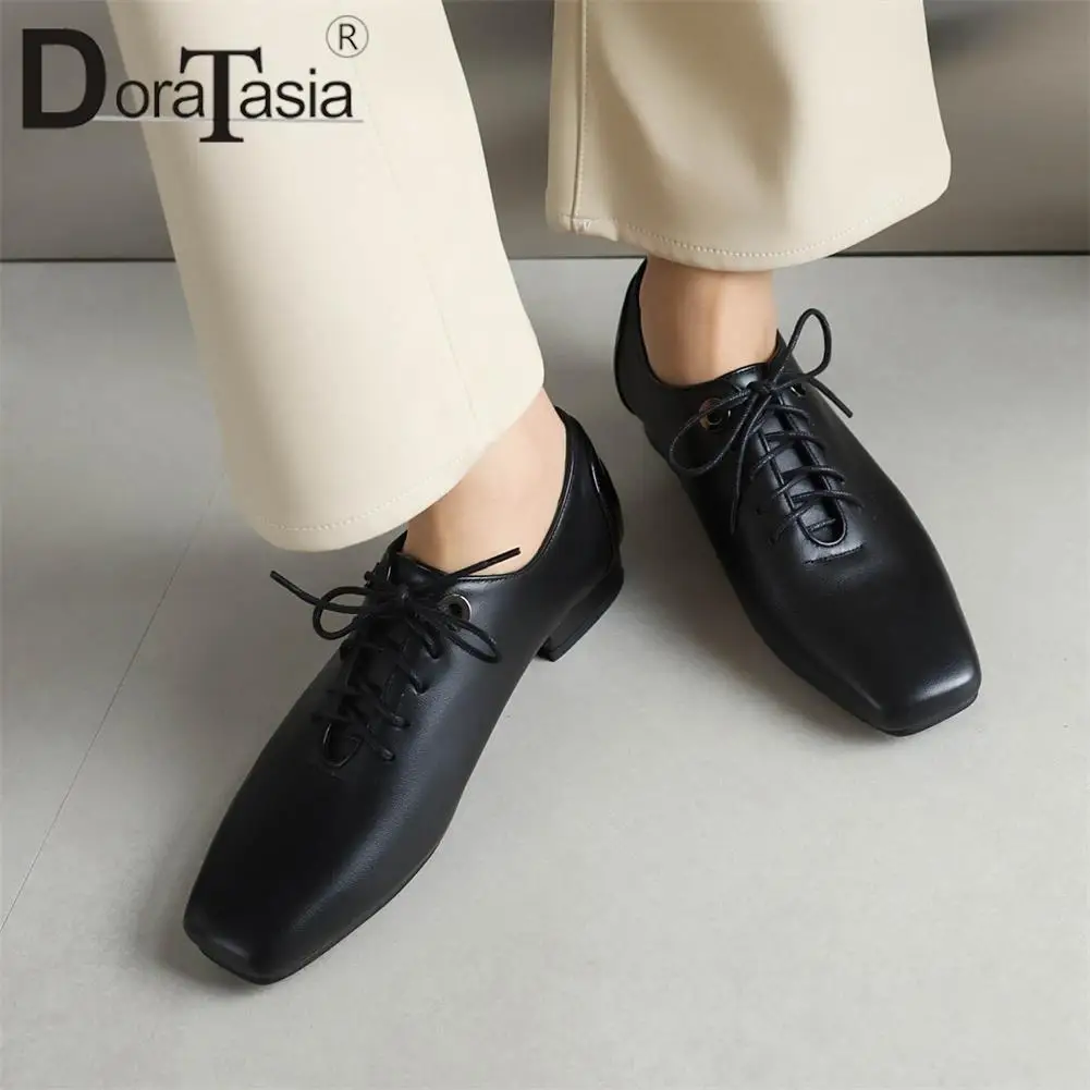 Big Size 43 Brand Design Female Square Toe Pumps Fashion Solid Lace-up Chunky Heel women's Pumps Casual Office Woman Shoes