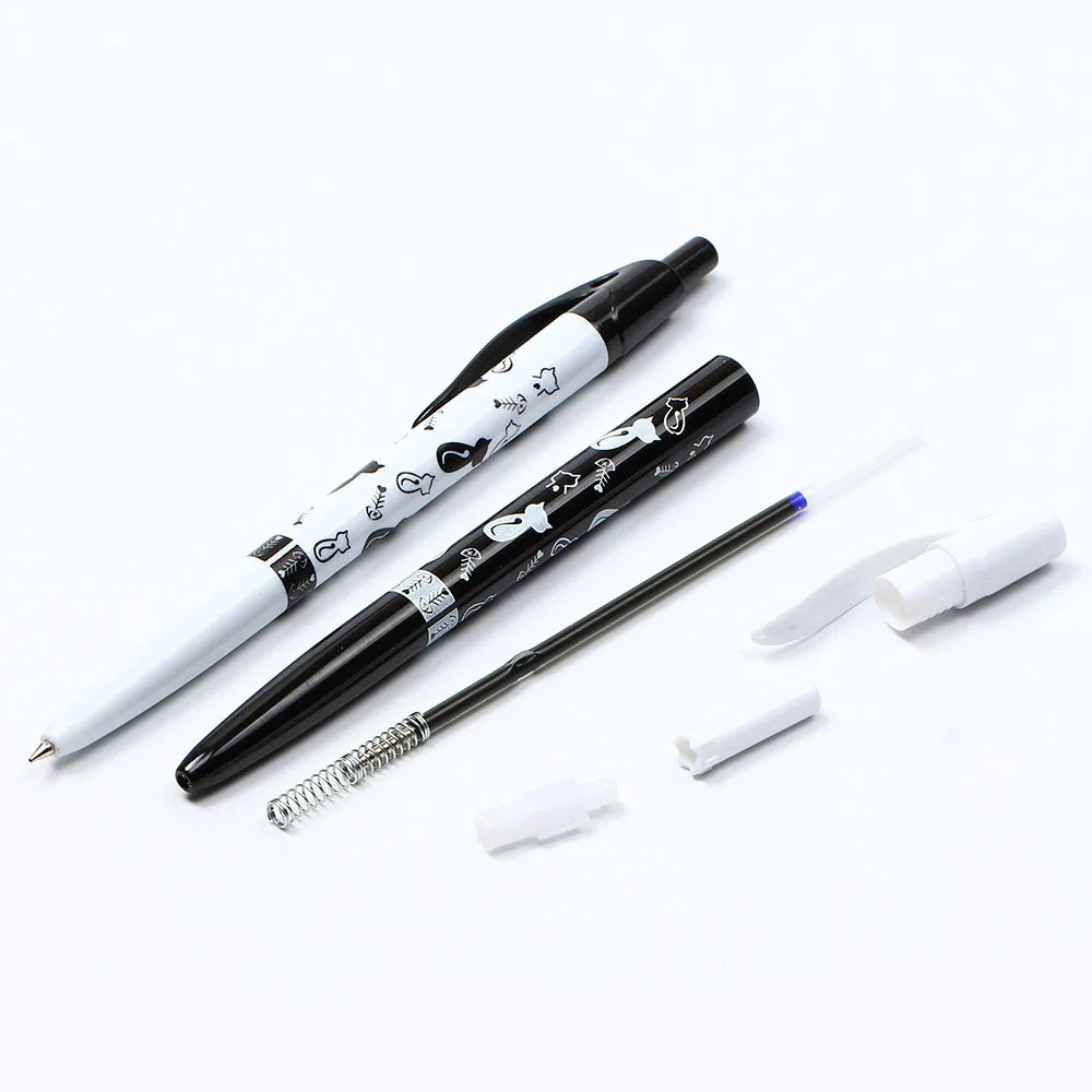 4-teiliger niedlicher schwarz-weißer Katzen-Kugelschreiber Kawaii 0,5 mm blauer Schreibwarenstift Büro Schulbedarf Estojo Escolar – Detail 5
