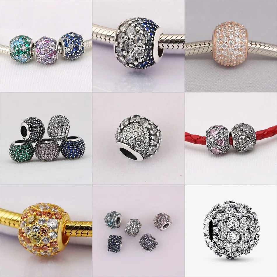 Crystal Pave Charm Goccioline Charm Fit Women Bangle Bracciale Gioielli Fai Da Te S925 Sterling Silver Shimmering Heart Bead