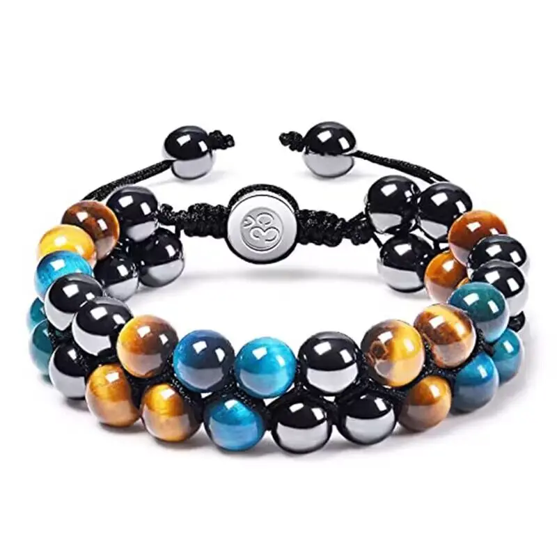 

Triple Protection Bracelet Tigers Eye Black Obsidian Hematite 8mm Beads Bracelet for Men Women Jewelry Luck,Prosperity Happiness