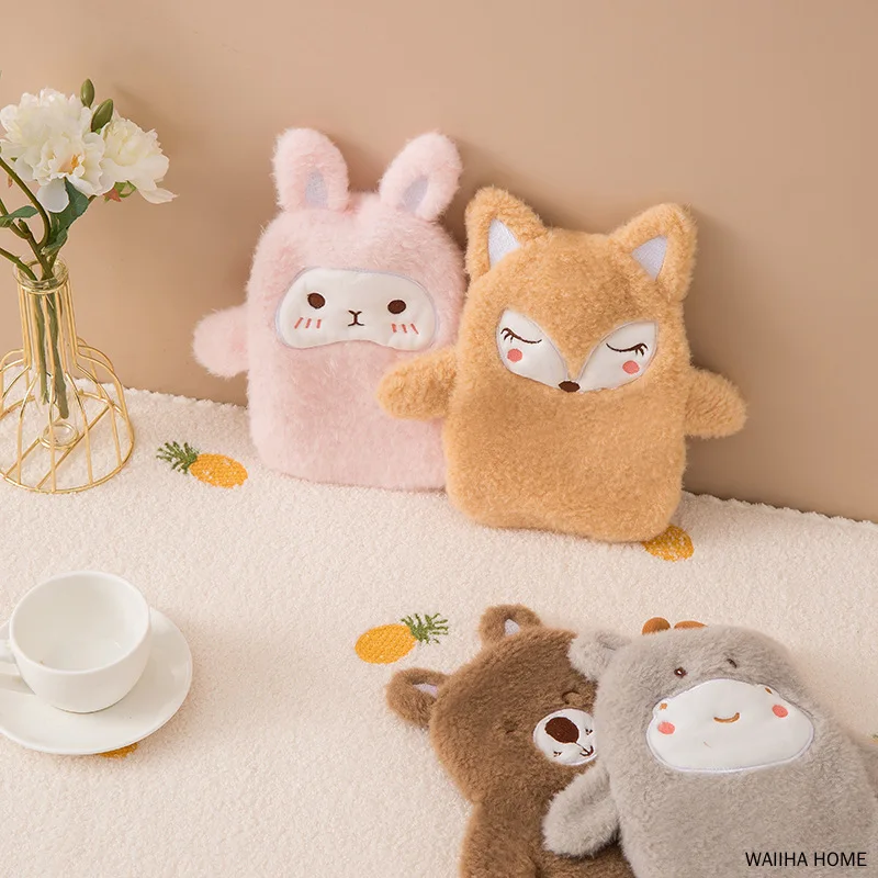 Cartoon Animal Hot Water Bottle Bag Frog Rabbit Warm Bag Reusable Heating Hot Water Bag Cute Plush Belly Warm Hand Treasure Gift